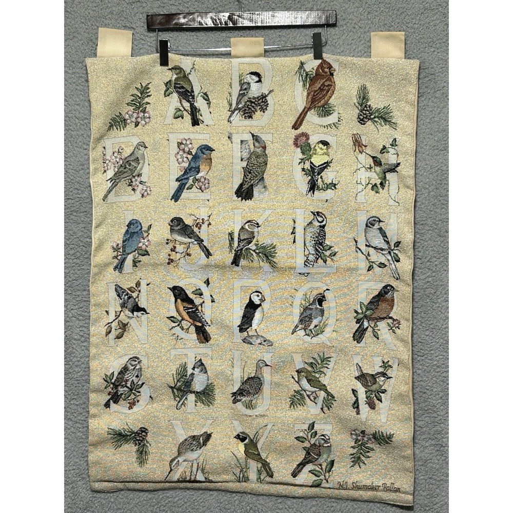 Birdwatcher Alphabet Tapestry Wall Hanging 33X24 By Artist‎ NJ Shumaker Pallan